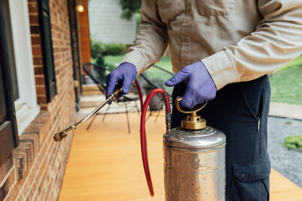 Pest technician spraying for pests